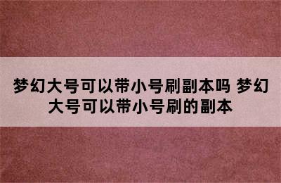 梦幻大号可以带小号刷副本吗 梦幻大号可以带小号刷的副本